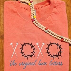 Coral Graphic Tee with Beaded Necklace